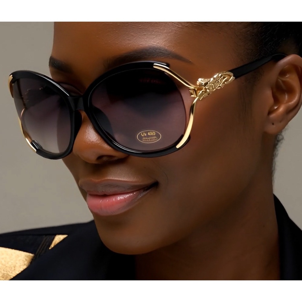 Oversized Sunglasses Women Black Gold UV Protection Outoor Street Wear Female‎